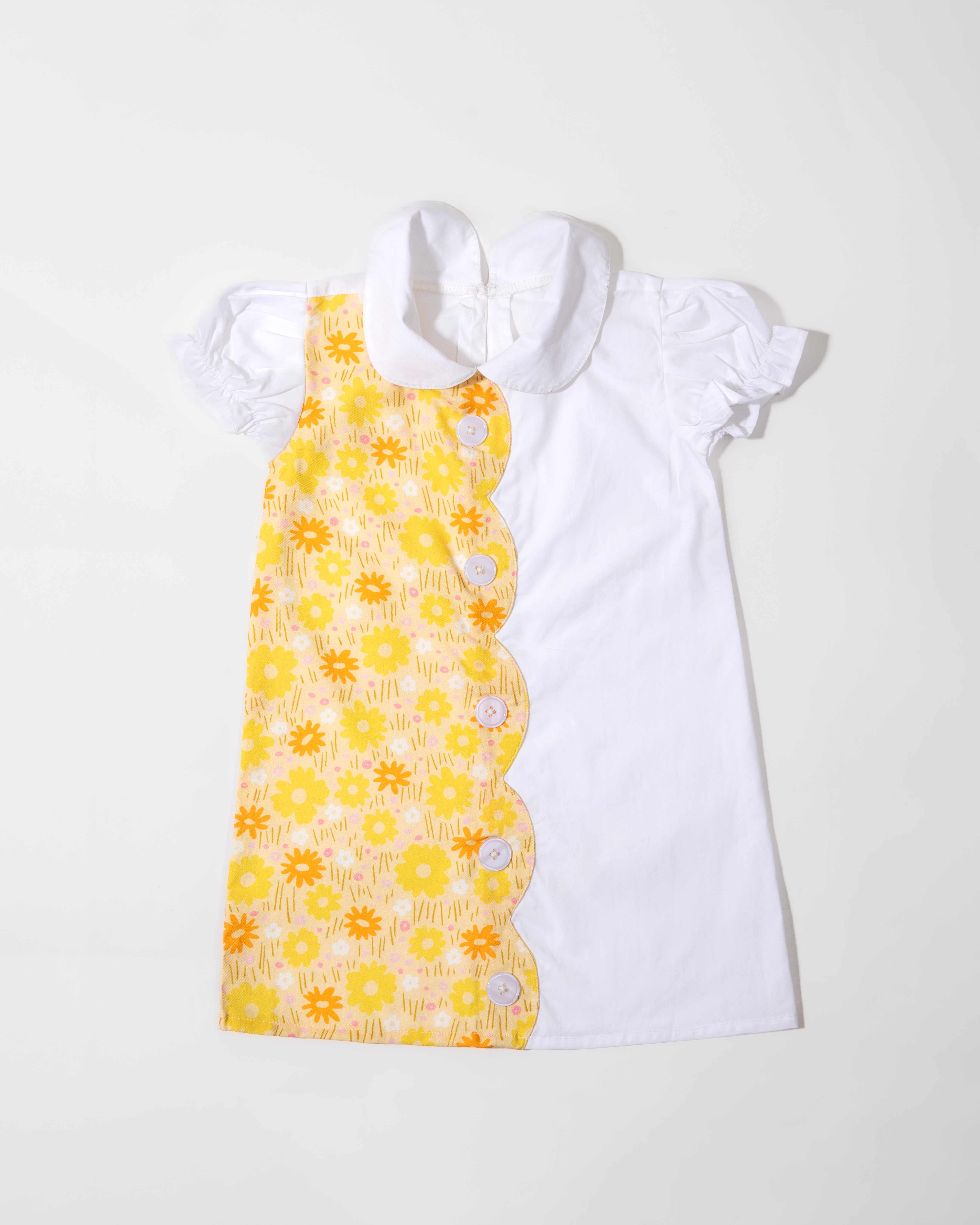 Girls Two-Tone Peter Pan Collar Dress – Soft Cotton, Scalloped Edges, Special Occasion Wear (0–8 Years)